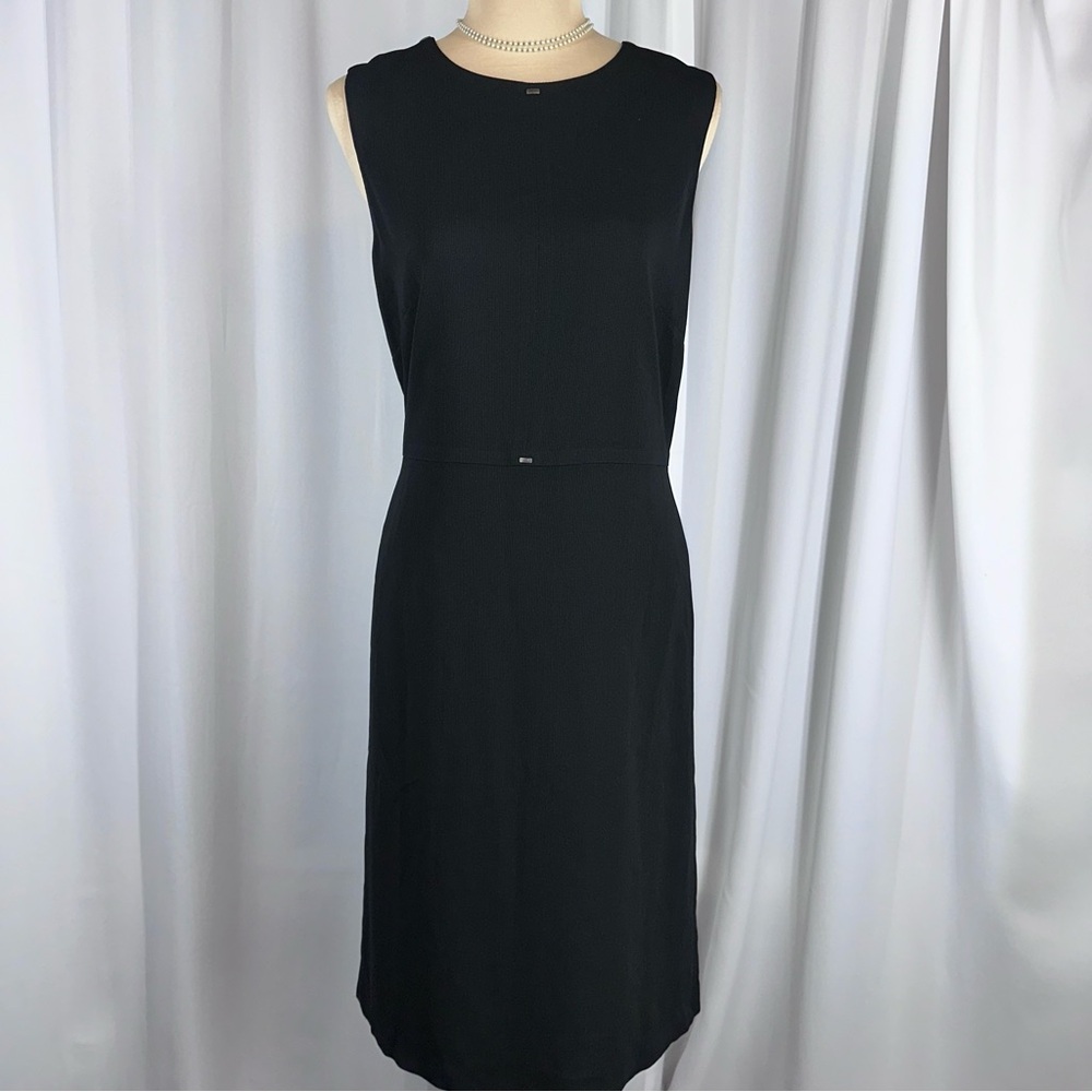 Vtg Garfield And Marks Sheath Dress Sz 10 Brass Accents Midi Sleeveless EUC